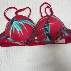 Pink Victoria's Secret Maroon Adjustable Tropical Beach Swim Bikini‎ Top Sz 32A